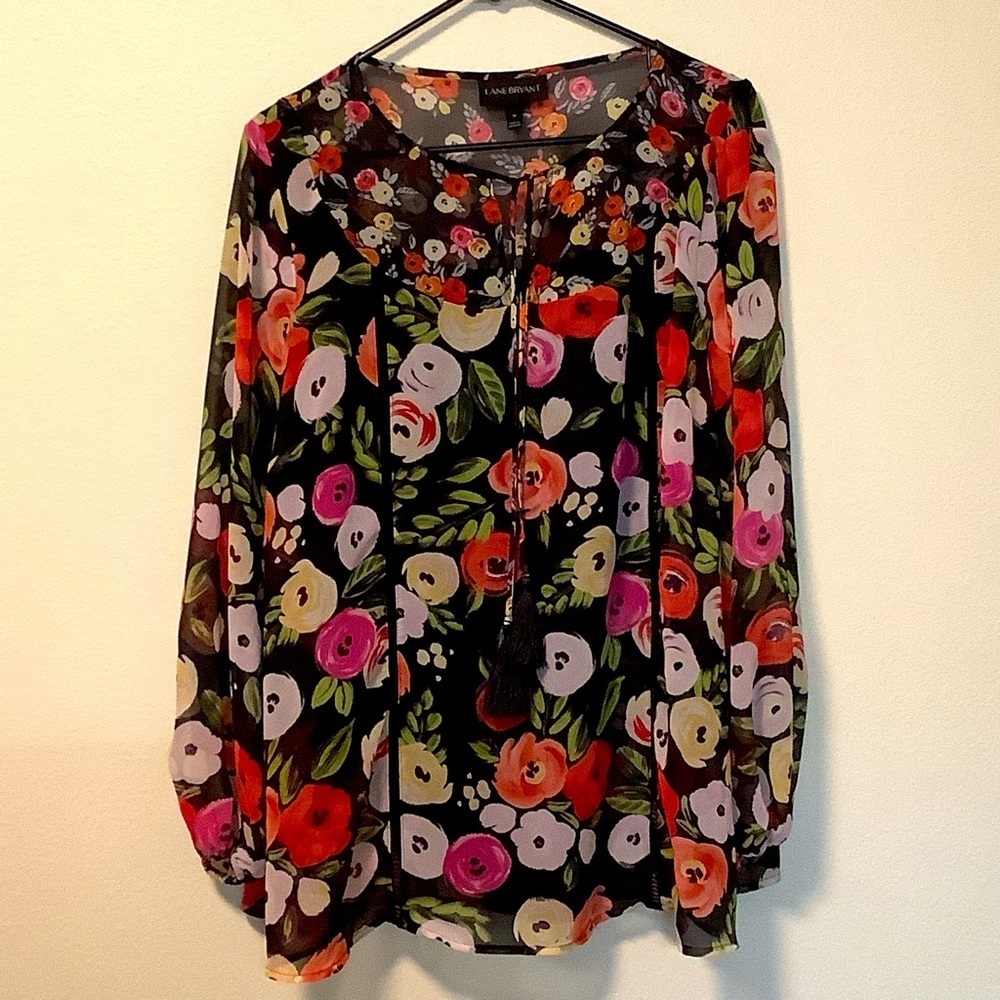Lane Bryant Women’s plus size 18 pullover tassel tie floral tunic top blouse